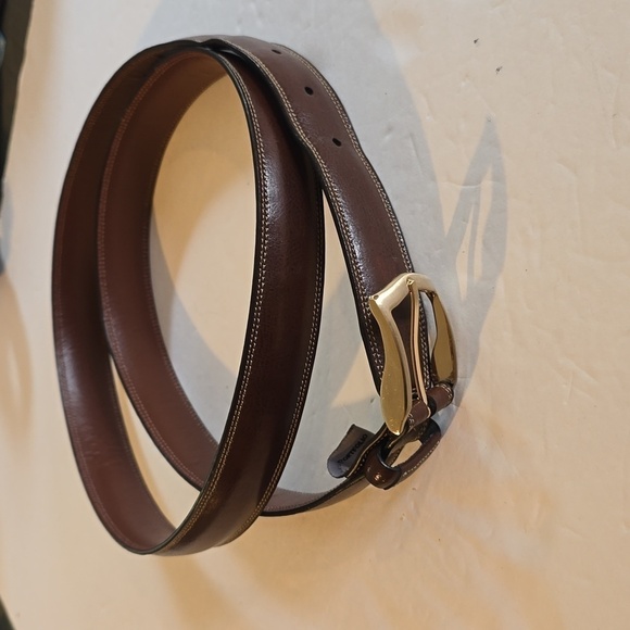 Perry Ellis Portfolio Mens Brown Top Grain leather belt Gold Buckle Sz.XL - Picture 1 of 11